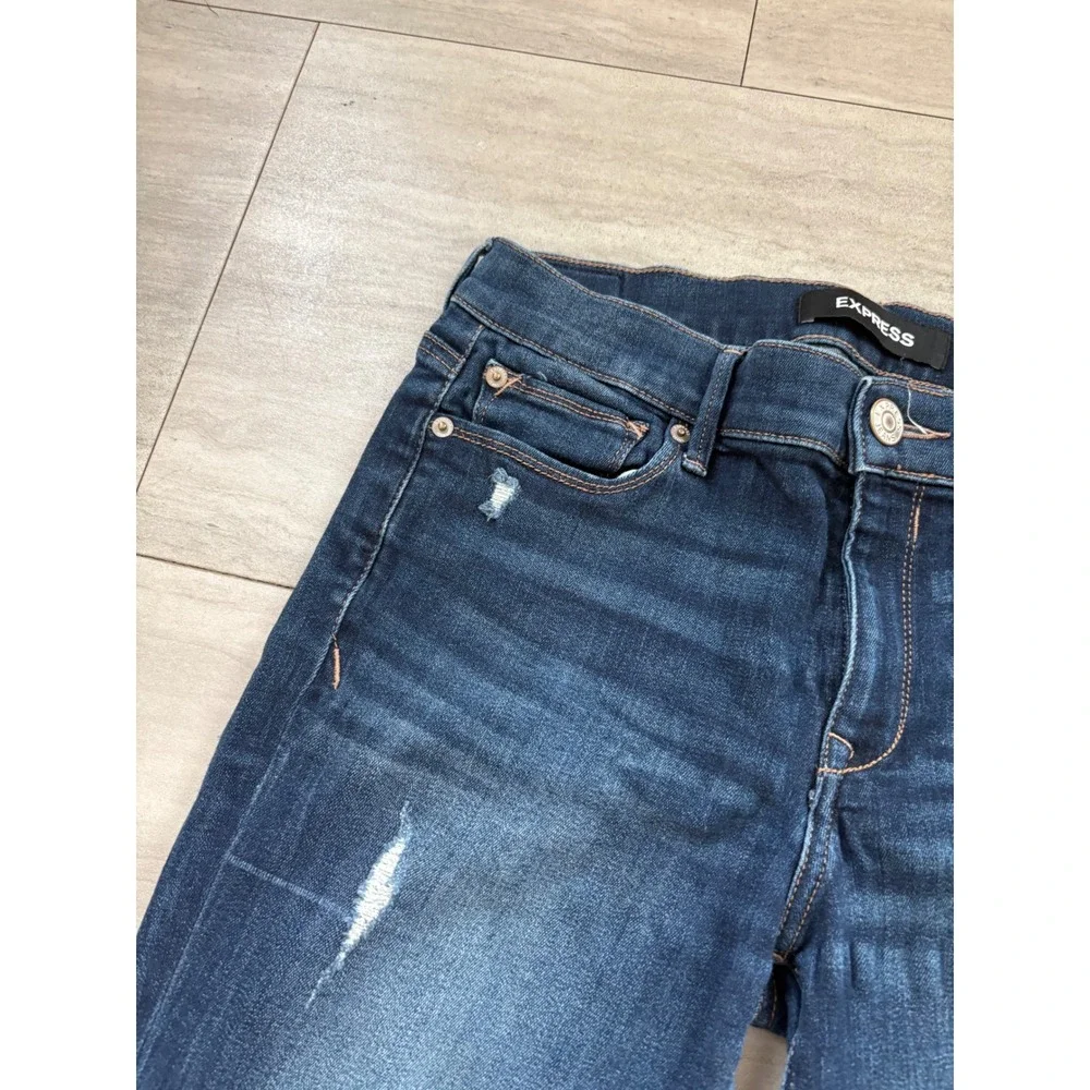 Express Legging Mid Rise Jeans Dark Wash Distressed Skinny Denim Womens 6S/6C